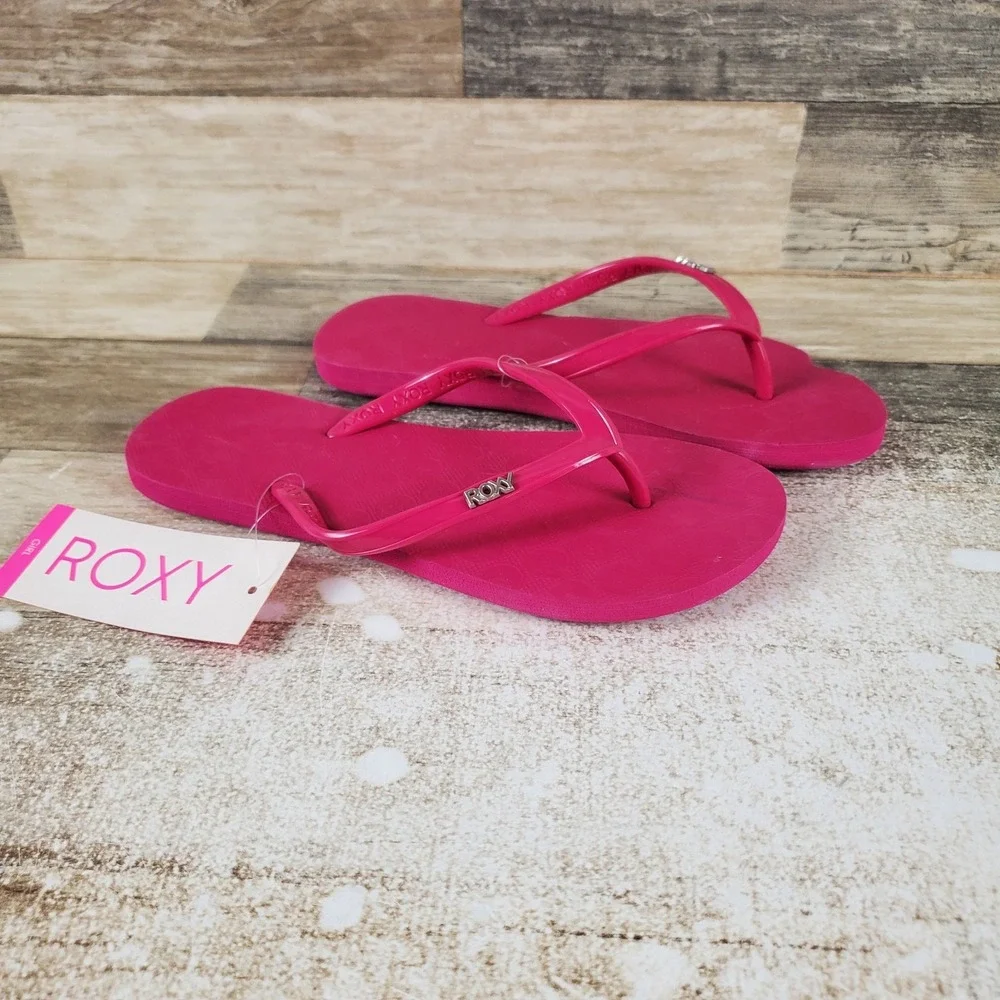 Roxy Viva VI Kid Flip Flop Sandal Sz 3 Hot Pink Leather Comfort Slip On Open Toe